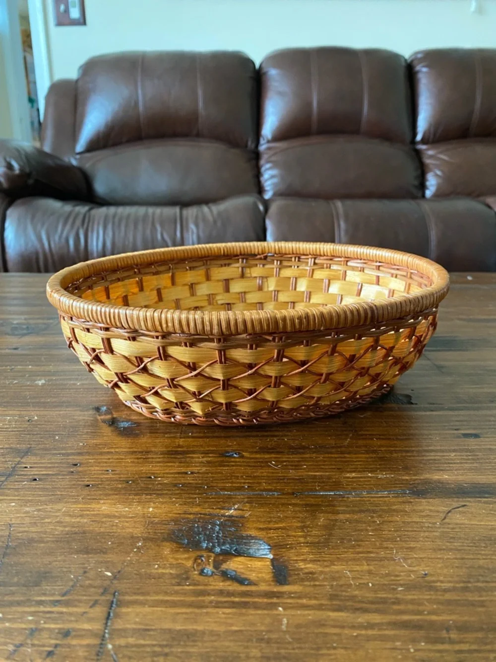 Handwoven Round Wicker Basket in Honey‎ Brown boho cottagecore home decor